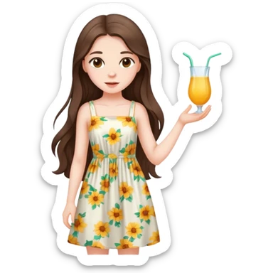 beautiful pale brunette girl with long hair in a summer dress sticker