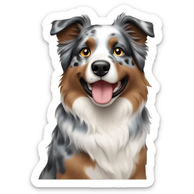 smiling caucasian brown-haired couple with blue merle Australian Shepherd  sticker