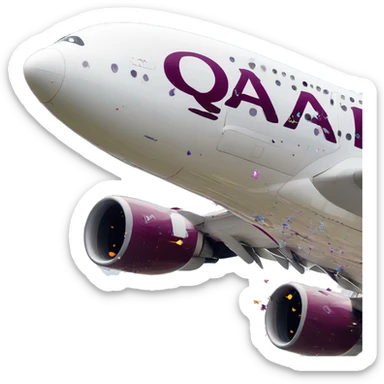 Qatar airways A380 taking off trailing confetti from its engines sticker