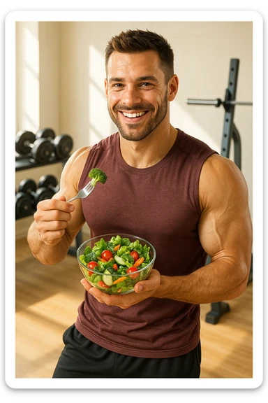 "Un uomo bodybuilder (30-35 anni) che migliora la sua composizione corporea e mangia sano sticker