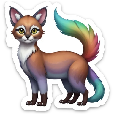 Colorful dark tropical iridescent pastel white glorious divine exotic cute cool beautiful shiny beautiful fantasy-caracal-civet-genet-sergal-vernid-Gryphon-Cacomistle-Trico-oncilla-animal-Fakémon-hybrid-fursona (full body) sticker