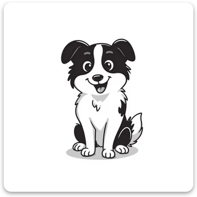 A pure white Border Collie dog sitting, with fluffy fur, alert pointed ears, and friendly expression sticker