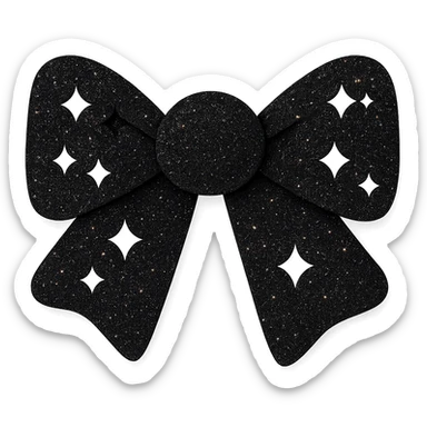 Make the glitter bow black with shimmering texture, elegant and festive, no background. The style should be elegant and festive with shimmering texture and vibrant glitter details. sticker