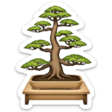 Three tiered bonsai planters stand, shelving holding six specimens,frame made of one inch thick cardboard sticker
