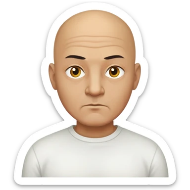 ông lão 50 tuổi, da vàng đậm, đầu trọc, mặt nghiêm túc, áo trắng sticker