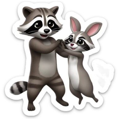 Raccoon couple dance with bunny sticker