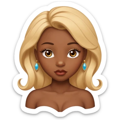 darkskin female with eyebrows that are naturally shaped and frame eyes well, eyes that are almond-shaped with defined lashes. nd lips are full with a defined cupid’s bow, add also a septum piercing that adds an edgy, stylish flair. a middle-part, honey blonde bust-down with laid baby hairs sticker