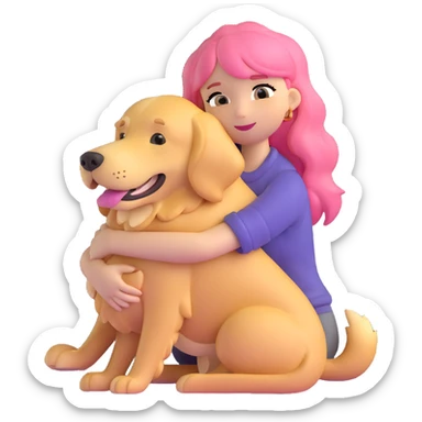 pink-haired girl hugging golden retriever sticker