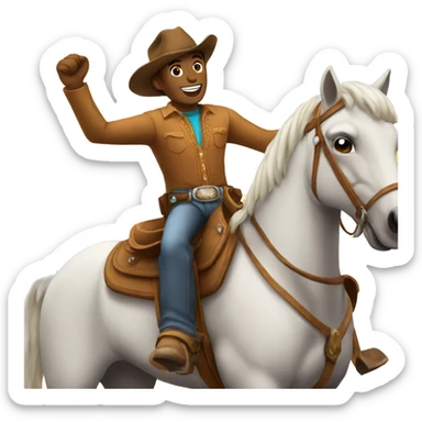 Cowboy riding horse happy cheering sticker