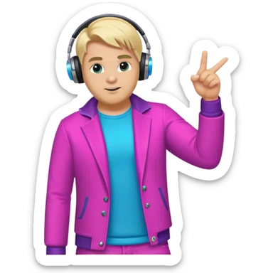 blond big man in colorful dj outfit pointing sideways sticker