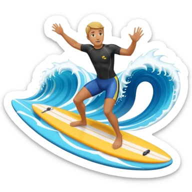 Tanned guy surfs on a board on an artificial wave sticker