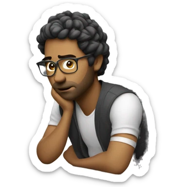 tired video editor sitting at the computer slouching sticker