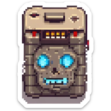 8-bit style dead battery icon with X-shaped eyes sticker