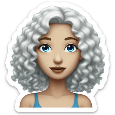 Pale girl with bright blue eyes and black curly hair sticker