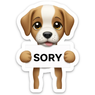 Puppy holding a sign that says sorry sticker