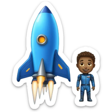 Blue rocket ship and space cadet sticker