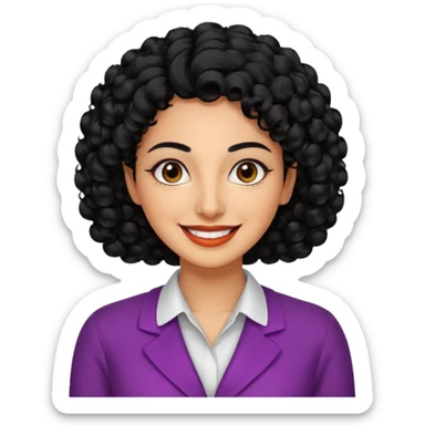 30 year old iranian woman very short curly black hair, big brown eyes, tanned skin, big smile, white teeth, pretty, stylish, shorter hair, boy cut hair, nice clothes sticker