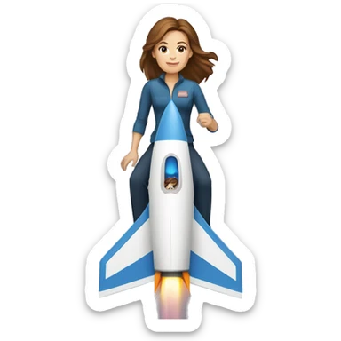 white woman brown hair riding a rocket sticker
