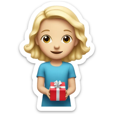 A small blonde-haired child holding two gifts in their hands sticker