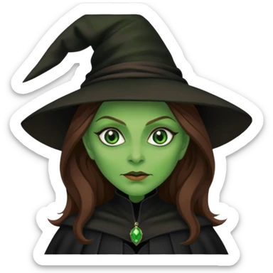 Wicked Witch of the West from the Wizard of Oz with green skin and eyes, brown long hair, black outfit sticker
