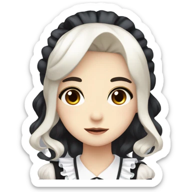 Anime maid with dark brown eyes and long, flowing black hair wearing a french maid uniform sticker
