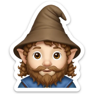 Gnomo con capelli ricci marroni, occhi marroni e cappello a punta sticker