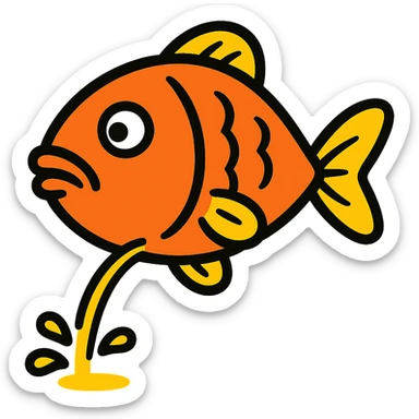 flat toon style fish peeing with bold colors sticker