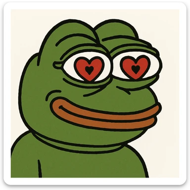 Pepe the Frog with heart eyes, meme style sticker