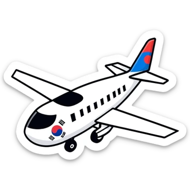 Viajando a Seúl, un dibujo sin fondo flechita con un avión y la bandera de Corea del Sur sticker