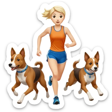female canicross runner with two dogs, running together sticker