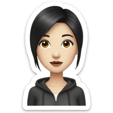Asian girl with black hair and eye liner sticker