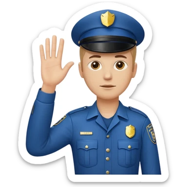 a white police man with one hand up telling the traffic to stop, hand a bit low sticker