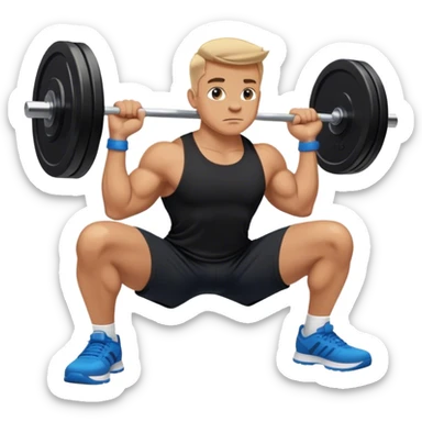tanned man black shorts black t shirt blue shoes barbell squats sticker