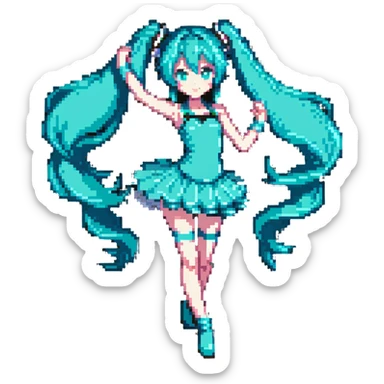 Hatsune Miku dancing pose with teal hair sticker