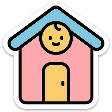 vector icon of a baby house in soft pastel flat design, rounded corners, white background, minimal icon style sticker