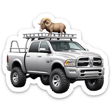 Silver Lifted ram truck with a roof rack  sticker