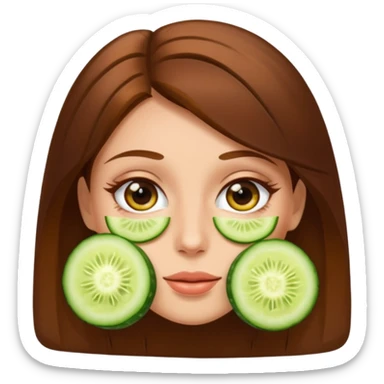 brownhaired woman with cucumber on eyes sticker
