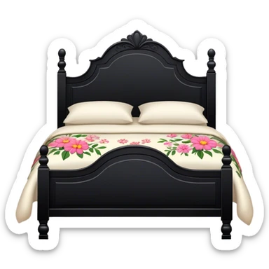 BLACK WOOD Vintage bed with flower design sticker