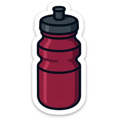 clean icon of a burgundy cycling bottle with a black cap, transparent background sticker