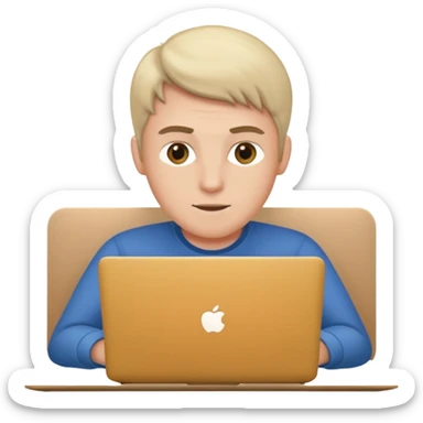 a fair man working on laptop , front view sticker