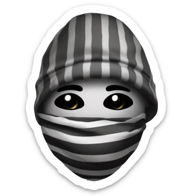 A robber with black & white lined dress, With a sack and weared a eye mask sticker