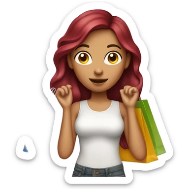 Long Burgundy haired girl, shopaholic, carrying a lot of shopping bags sticker