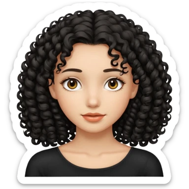 Uma garota de cabelos cacheados pretos até no ombro com o rosto harmônico e bonito, sem brincos sticker