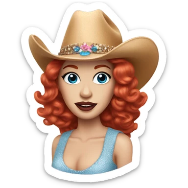 redhead drag queen with blue eyeshadow wearing pink cowboy hat  sticker
