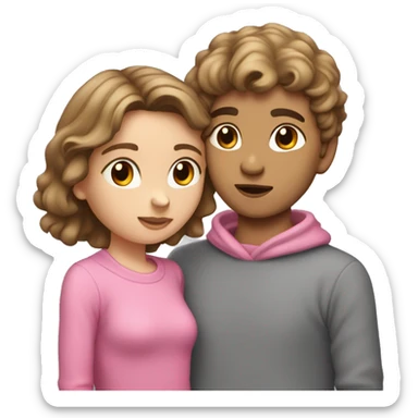 brown hair girl in pink sweather kissing boy with dark blonde hair with middle part in grey sweather  sticker