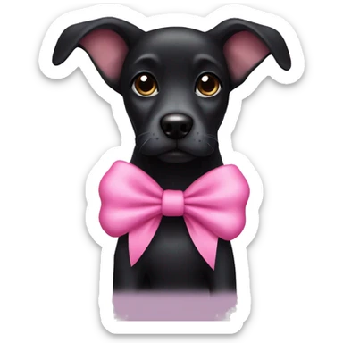 black dog with a pink bow sticker