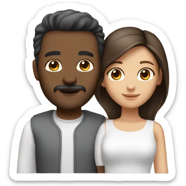 Couple wife + husband white color skin and black head and brown eyes sticker