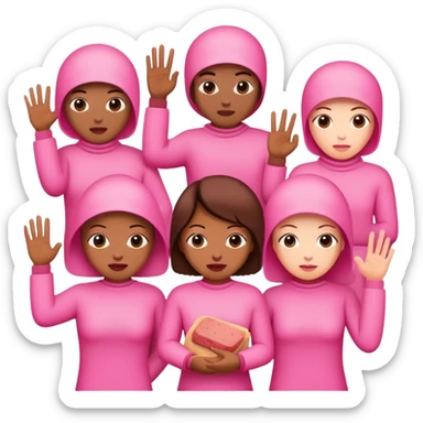 artists in pink protesting for spam meat sticker