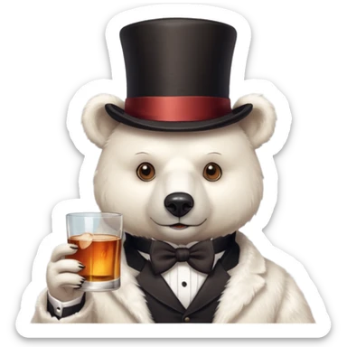 white bear head in a top hat with a whiskey sticker