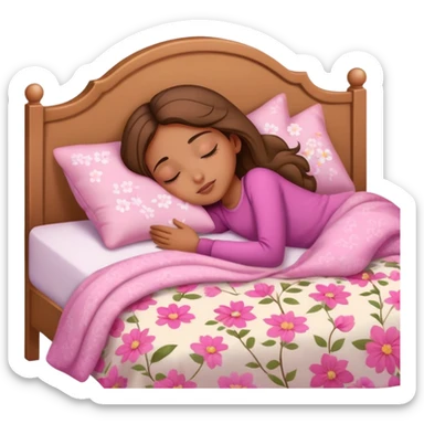 light brown girl beautiful finish sleeping on her bed with pink floral design  sticker